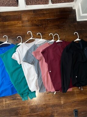 Figs Scrub Sets in Blue, Teal, White, Gray, Dusty Pink, Burgundy, Black